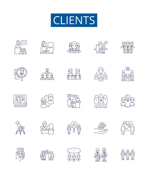 Línea Clientes Iconos Signos Establecidos Colección Diseño Clientes Clientes Clientes — Vector de stock