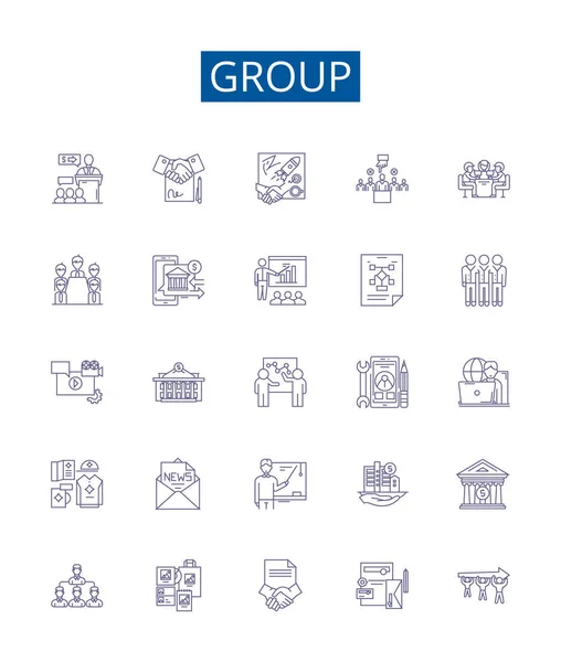 Group Line Icons Signs Set Design Collection Collective Crowd Clique — Stock Vector