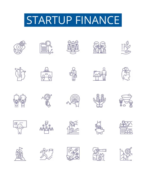 Startup Linea Finanziamento Icone Segni Set Raccolta Progetti Finanziamento Capitale — Vettoriale Stock