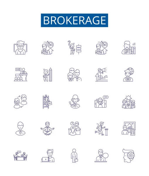 Linha Corretagem Ícones Sinais Definidos Coleção Design Brokerage Negociação Corretor —  Vetores de Stock