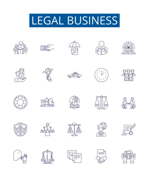 Legale Linea Business Icone Segni Set Raccolta Disegni Modelli Diritto — Vettoriale Stock