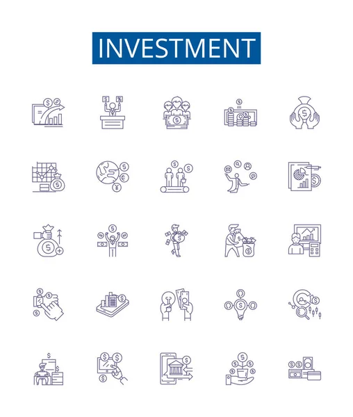 Ікона Лінії Інвестицій Встановлена Колекція Дизайну Funding Saving Capital Deposits — стоковий вектор