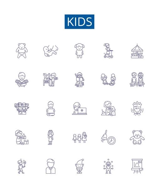 Enfants Ligne Icônes Signes Ensemble Collection Design Enfants Tout Petits — Image vectorielle