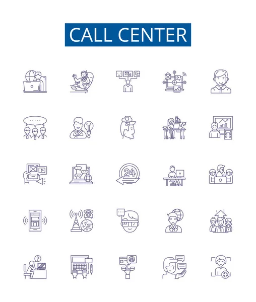 stock vector Call center line icons signs set. Design collection of Callcenter, Call center, Callcenter Operator, Telemarketing, Voicemail, Live Chat, Support, Agent outline vector concept illustrations