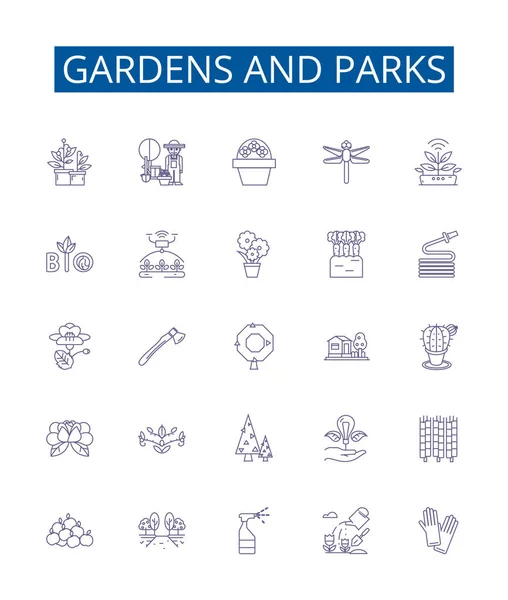 Jardins Parcs Ligne Icônes Signes Ensemble Collection Design Jardins Parcs — Image vectorielle
