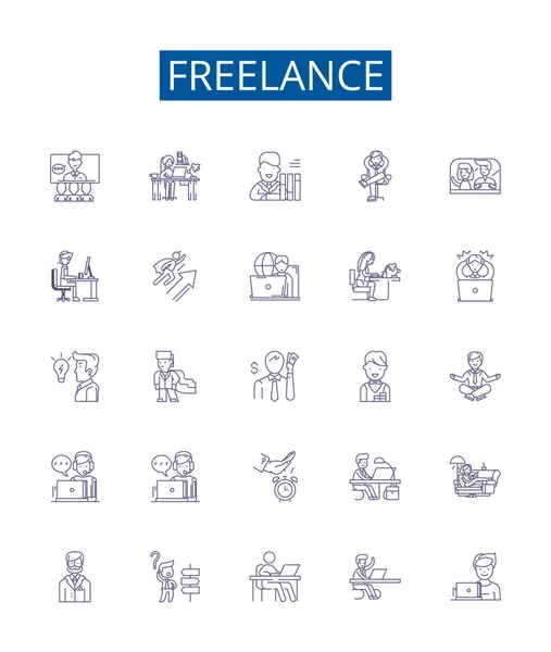 Freelance Line Icons Signs Set Design Collection Freelancer Contractor Outsourcing — Stock Vector