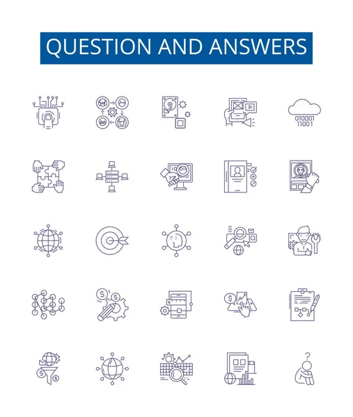 Question Answers Line Icons Signs Set Design Collection Questions Answers — Stock Vector