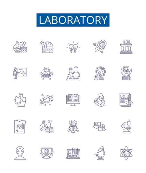Línea Laboratorio Iconos Signos Establecidos Diseño Colección Laboratorio Investigación Prueba — Vector de stock