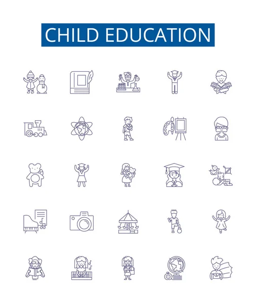Child Education Line Icons Signs Set Design Collection Child Education — Stock Vector