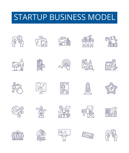 Startup Business Model Line Icônes Signes Ensemble Conception Collection Entrepreneuriat — Image vectorielle