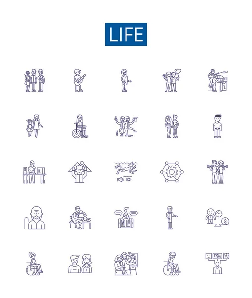 Línea Vida Iconos Signos Establecidos Diseño Colección Existencia Vivir Vitalidad — Archivo Imágenes Vectoriales