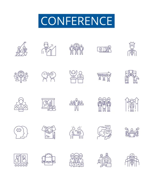 Konferenzzeile Symbole Zeichen Gesetzt Designsammlung Konklave Forum Gipfel Dialog Symposium — Stockvektor