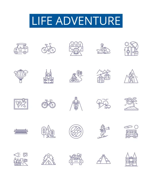 Life Adventure Lijn Pictogrammen Tekens Ingesteld Design Collectie Van Journey — Stockvector