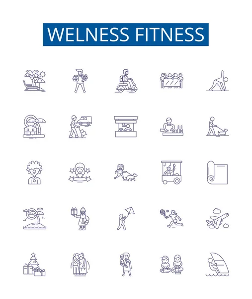 Welness Fitness Line Icons Signs Set Design Collection Wellness Fitness — Stock Vector
