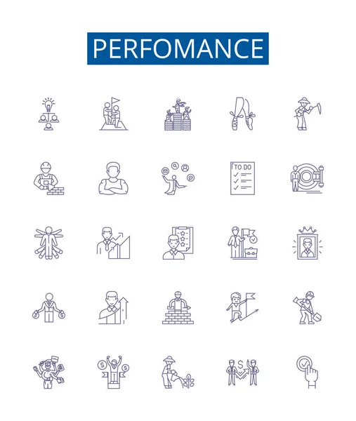 Perfomance Line Icons Signs Set Colección Diseño Rendimiento Productividad Eficiencia — Archivo Imágenes Vectoriales