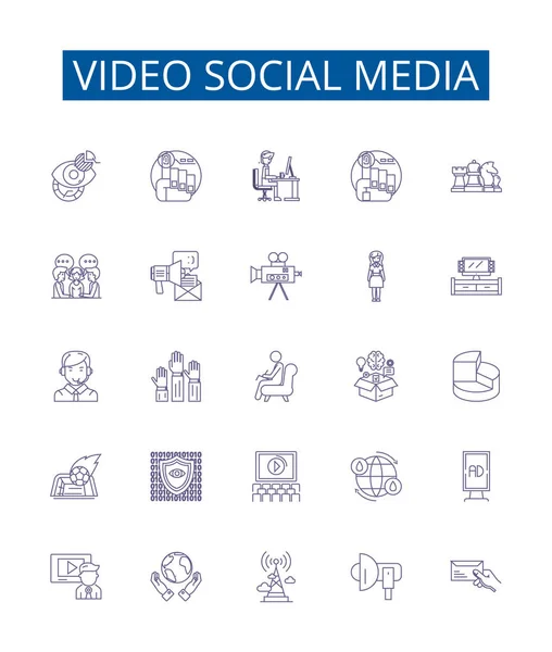 Wideo Social Media Line Ikony Zestaw Znaków Kolekcja Projektów Vlogging — Wektor stockowy
