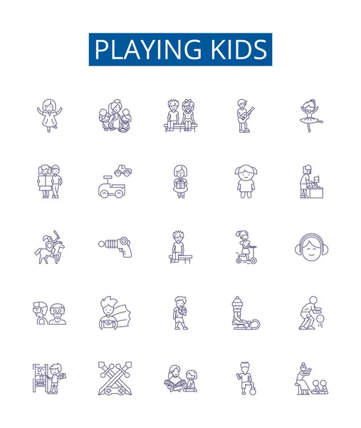 Hraní Dětských Řádek Ikon Značky Nastaveny Design Kolekce Děti Děti — Stockový vektor