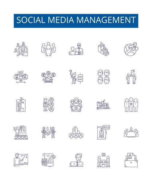 Social Media Management Linie Symbole Zeichen Gesetzt Designsammlung Von Social — Stockvektor