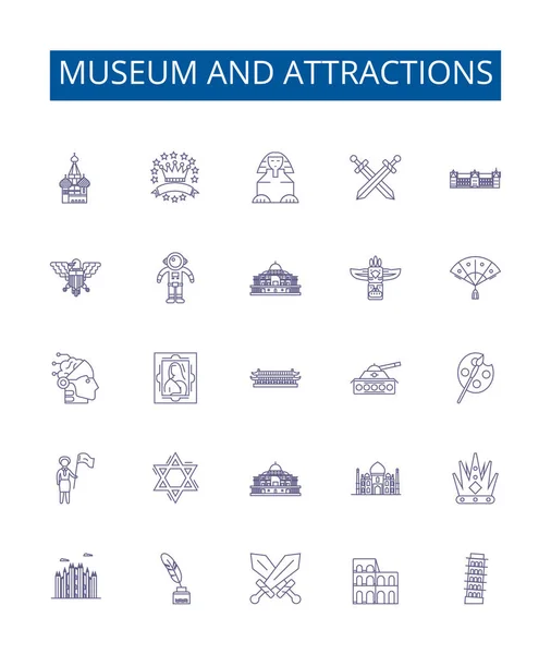 博物馆和景点线图标设置 博物馆 展览馆 建筑概貌 矢量概念图解设计集 — 图库矢量图片