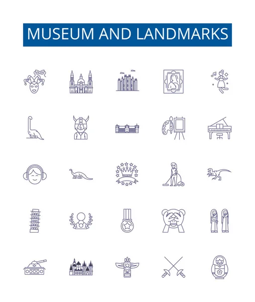 Μουσείο Και Ορόσημα Εικονίδια Γραμμή Σήματα Που Design Collection Museum — Διανυσματικό Αρχείο