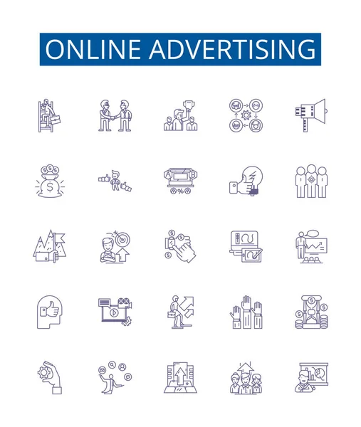 Çevrimiçi Reklam Hattı Simgeleri Ayarlandı Dijital Reklamlar Nternet Tanıtımlar Pazarlama — Stok Vektör