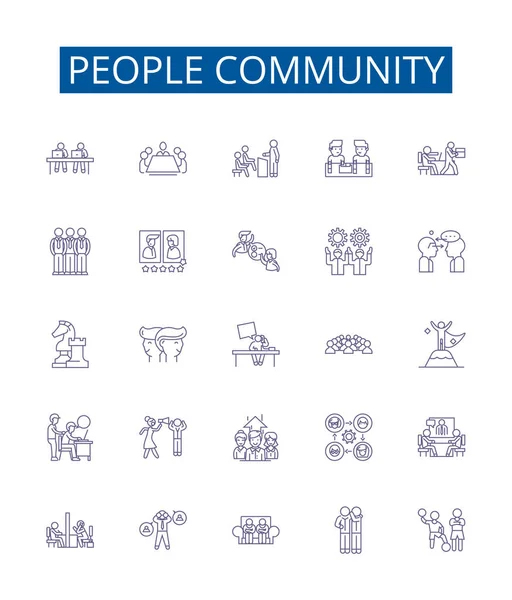 Gente Comunidad Línea Iconos Letreros Establecidos Diseño Colección Comunidad Personas — Archivo Imágenes Vectoriales
