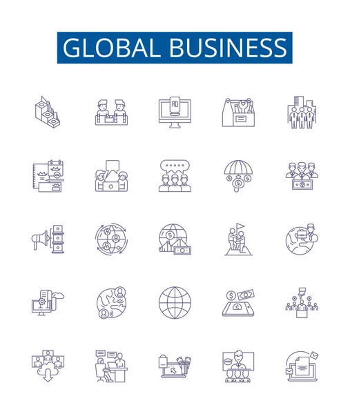 Conjunto Letreros Iconos Línea Negocio Global Diseño Colección Global Negocios — Vector de stock