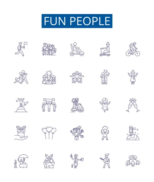 Eğlenceli Insanlar Çizgi Simgeleri Ayarlandı Tasarım Koleksiyonu Neşeli Neşeli Neşeli — Stok Vektör