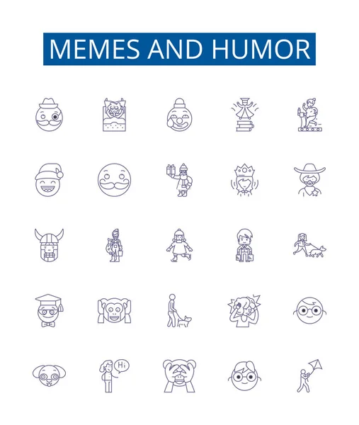 Memes Humor Line Icons Signs Set Inglés Diseño Colección Memes — Vector de stock