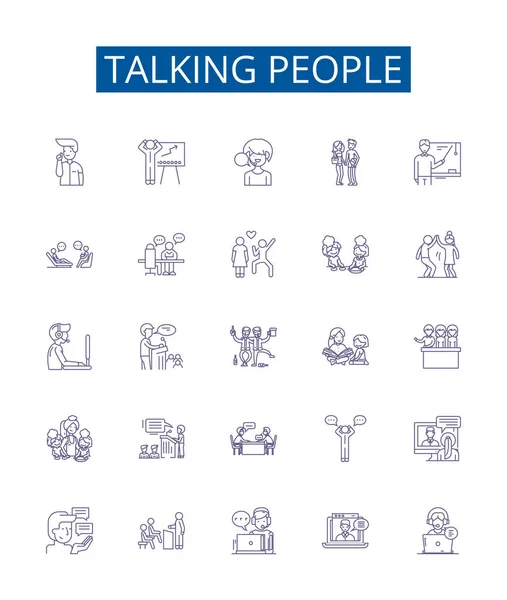 Talking People Line Icons Signs Set Design Collection Conversing Chatting — Stock Vector