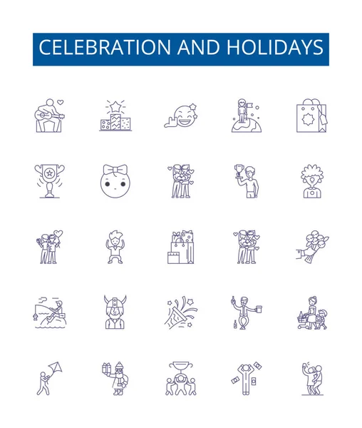 Celebración Días Festivos Línea Iconos Signos Establecidos Diseño Colección Festivales — Archivo Imágenes Vectoriales