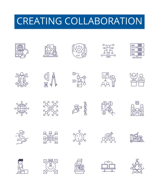 Tworzenie Ikon Linii Współpracy Zestaw Znaków Kolekcja Projektowa Współpracy Łączenie — Wektor stockowy