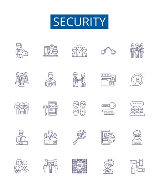 Línea Seguridad Iconos Signos Establecidos Diseño Colección Secure Salvaguardia Proteger — Vector de stock