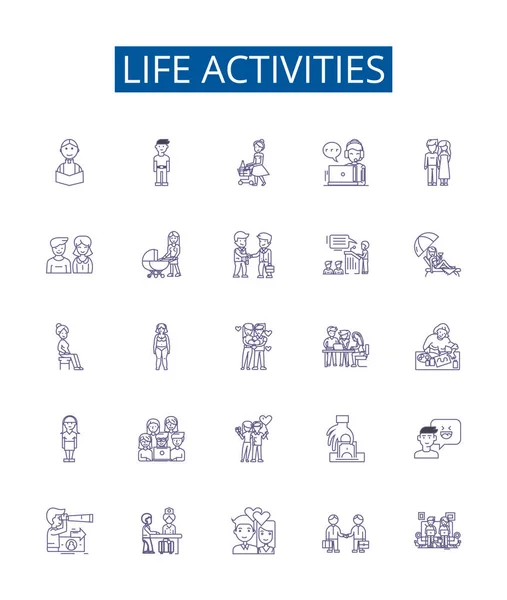 Vida Actividades Línea Iconos Signos Conjunto Diseño Colección Existencia Supervivencia — Archivo Imágenes Vectoriales