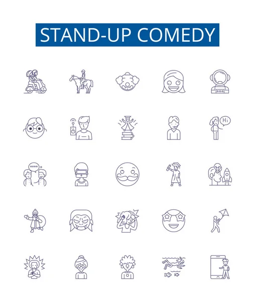 Nápisy Stand Comedy Line Icons Nastaveny Design Kolekce Humor Vtipy — Stockový vektor