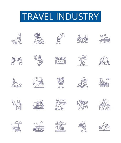 Ikony Branży Turystycznej Zestaw Znaków Projekt Kolekcji Turystyka Podróż Podróż — Wektor stockowy
