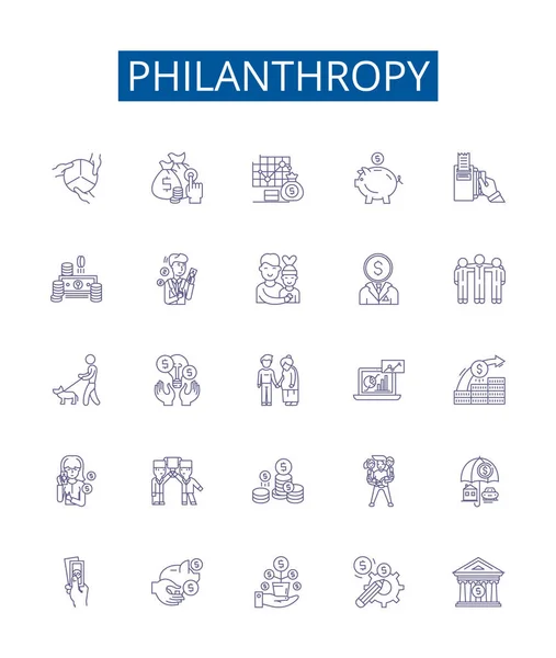 Filantropía Línea Iconos Signos Establecidos Diseño Colección Beneficencia Generoso Altruista — Vector de stock