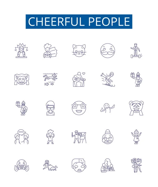 Χαρούμενα Άτομα Γραμμή Εικονίδια Σήματα Που Design Collection Cheerful Joyous — Διανυσματικό Αρχείο