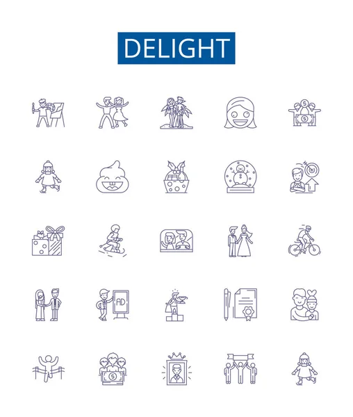 Delight Line Icons Signs Set Design Collection Joy Appeal Gratify — Stock Vector