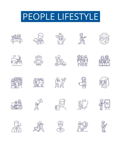 Gente Estilo Vida Línea Iconos Letreros Establecidos Diseño Colección Estilo — Vector de stock