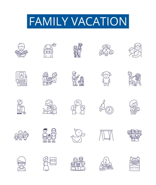 Familia Línea Vacaciones Iconos Letreros Establecidos Diseño Colección Vacaciones Familia — Archivo Imágenes Vectoriales