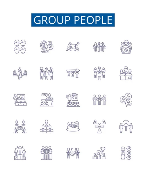 Group People Line Icons Signs Set Design Collection Collective Congregation — Stock Vector