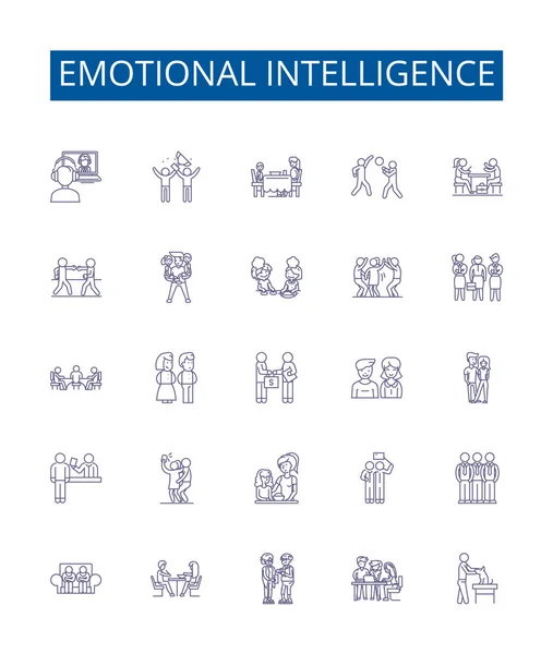 Emotional Intelligence Line Icons Signs Set Design Collection Affective Sensitivity — Stock Vector