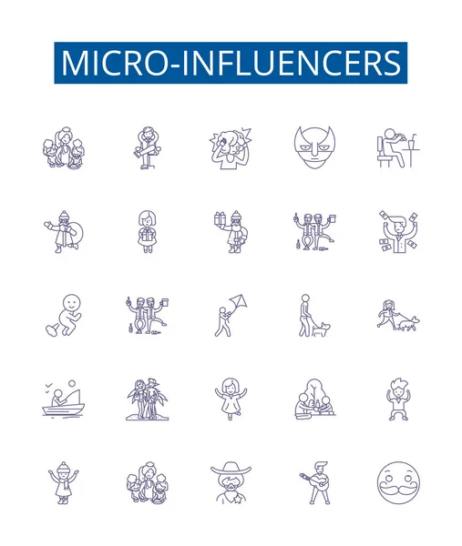 Los Micro Influencers Alinean Los Signos Iconos Establecidos Colección Diseño — Vector de stock
