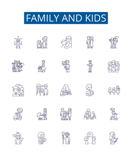 Family Kids Line Icons Signs Set Design Collection Family Kids — Stock Vector