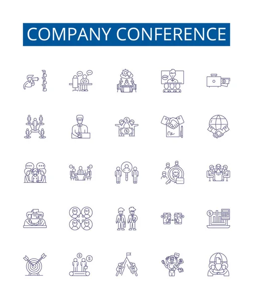 Company Conference Line Icons Signs Set Design Collection Convention Event — Stock Vector