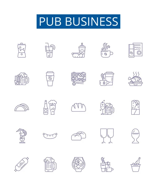 Pub Línea Negocio Iconos Letreros Conjunto Diseño Colección Pub Negocios — Vector de stock