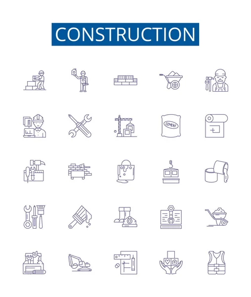 Іконні Знаки Будівельної Лінії Встановлені Колекція Дизайну Build Construct Constructing — стоковий вектор