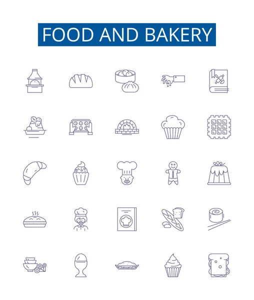 Conjunto Letreros Iconos Línea Comida Panadería Diseño Colección Panadería Alimentos — Vector de stock