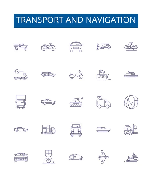 Transporte Linha Navegação Ícones Sinais Definidos Design Coleção Transporte Navegação — Vetor de Stock